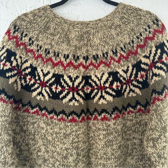EDDIE BAUER Sweater Women Size Petite Medium Nordic Fair Isle Wool Boho - Picture 6 of 8